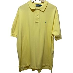 Polo Ralph Lauren Polo Shirt Men XL Yellow Solid Pique Cotton Short Sleeve